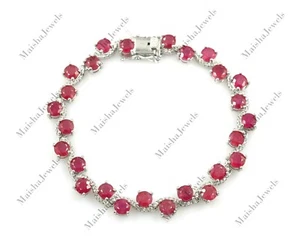 Natural Ruby Bracelet July Birthstone 925 Sterling Silver Women Wedding Jewelry - Picture 1 of 4