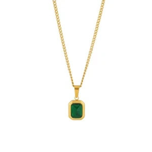 Vintage No Fade 18k Gold Plated Chain Green Zircon Fashion Pendant Necklace - Picture 1 of 5