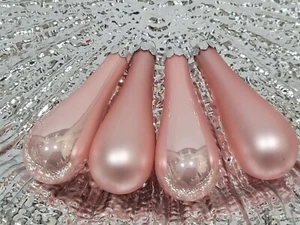 4 Glass Christmas Ornaments Pale Pink Tear Drop Shabby Pink Victorian Tree Decor - Picture 1 of 4