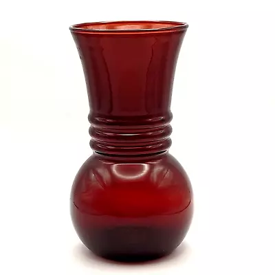 Ruby Red Flared Ribbed Ornamental Vase Vintage Anchor Hocking Art Deco Style - Image 1 of 4