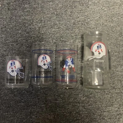 Lote de 4 vasos vintage de los New England Patriots logotipo antiguo NFL - Mobil Fisher Peanut Foto 1 de 4