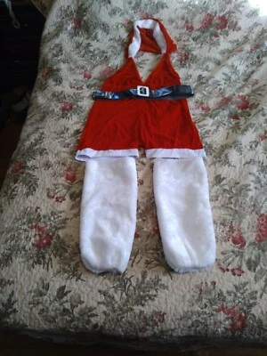 Mrs. Claus Sexy Lingerie, Size S (2-8), Red with Fur Trimmed Cap, Fur Leggings - Image 1 of 4