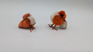 2 Robbin de algodón hilado de chenilla vintage pájaros cardenales pollos pies de alambre Pascua - Imagen 1 de 6
