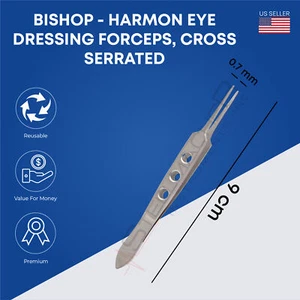 Bishop-Harmon Eye Dressing Forceps, Cross-Serrated & 1x2 Teeth, 0.7mm - Picture 1 of 6