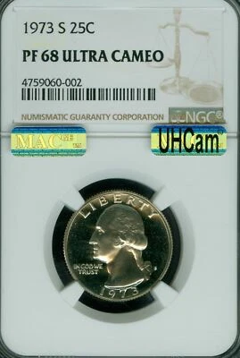 1973 S QUARTER NGC PF68 UCAM MAC UHcam MAC SPOTLESS RARE POP 18  * - Image 1 of 2