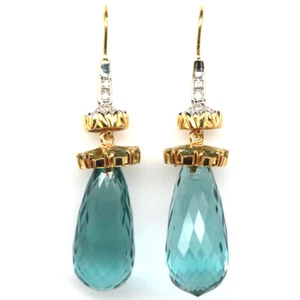 925 Plata 12 x 26 Mm. Aqua Aguamarina Azul Cuarzo, Zafiro & Circonita Pendientes - Imagen 1 de 4
