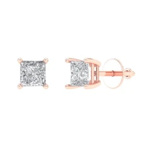 1.0 ct Princess Cut Solitaire Stud Everyday anniversary Earrings 14k Rose gold - Picture 1 of 11