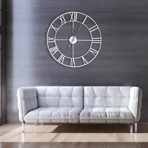 60cm Extra Large Roman Numerals Skeleton Wall Clock Giant Big Open Face Round UK - Picture 1 of 6