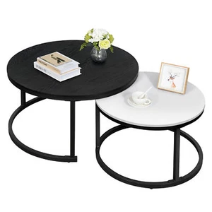 34" Nesting Coffee Table Stacking Side Table with Round Tabletop for Living Room - Picture 1 of 9