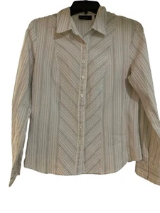 Women's Top Size 8 "Apostrophe Essentials" White with Navy Pinstripes Blouse - Picture 1 of 3