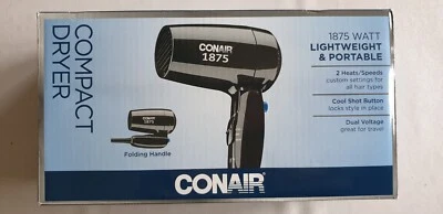 Conair Compact Hair Dryer Black Dual Voltage 2-Heat & Speed Settings 1875 Watts - Image 1 of 3