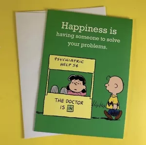 PEANUTS CHARLIE LUCY MENTAL HEALTH DOCTOR FRIEND GREETING CARD BLANK w ENVELOPE - Picture 1 of 1