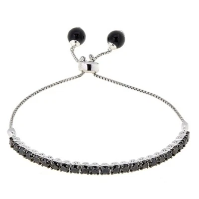 Brazalete Bolo Ajustable Tenis Diamante Negro Genuino Plata de Ley 3CTW Nuevo Foto 1 de 4