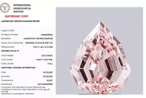 2.00 OCTAGON Lab Grown Diamond For Engagement Ring Fancy Vivid Pink VVS2 - Picture 1 of 11