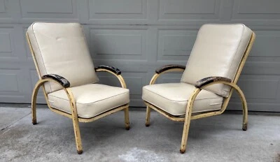 Art Deco Steel aluminum Lounge chairs Norman Bel Geddes Simmons Industrial - Image 1 of 4
