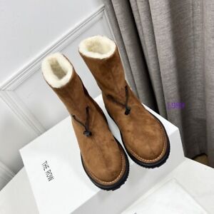 Women's The Row Winter New Leather Thick Sole Warm Cotton Boots