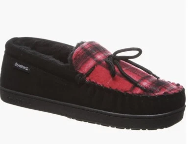 Nuevo BEARPAW Hombres Moc II Negro Multi Rojo Cuadros Zapatilla Sin Cordones Forrada de Oveja 10 Foto 1 de 4