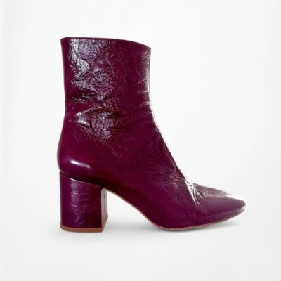 Botines gruesos Zara borgoña charol imitación cuero punta redonda talla 6 Foto 1 de 4