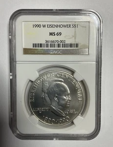 1990-W EISENHOWER COMMEMORATIVE SILVER DOLLAR GRADED NGC MS69 Sigma Tested - Picture 1 of 3