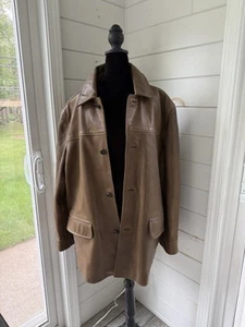 J.Crew Mens Button Up Heavy Leather Jacket Quilt Lined Brown/Whiskey Sz Large - Picture 1 of 7