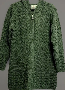 Aran Crafts Ireland Damen grün Merinowolle Strickjacke Hoodie Medium Pullover Reißverschluss - Bild 1 von 19