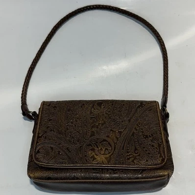 Paisley Relic By Fossil Purse Embossed Tooled Brown Leather Braided Strap - Image 1 of 4