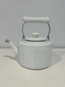 Lenox Swedish Lodge Enamel Teakettle in blue and cream- New - Never Used - Picture 1 of 12