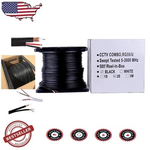 500 ft RG59 Siamese CCTV Combo Coaxial Cable for Reliable Security Systems - Picture 1 of 8