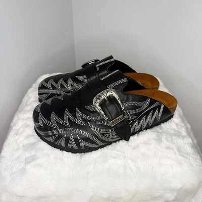 Mula vaquera oscura Rose In Good Faith cuero negro talla 39 nueva sin etiquetas Foto 1 de 4