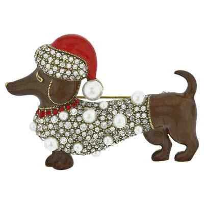 HEIDI DAUS Yule Dog Crystal & Enamel Holiday Dog Pin Brooch #96 - Image 1 of 2