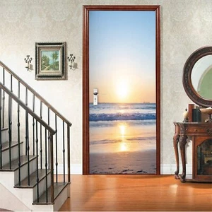 3D Sunrise Ocean Peel and Stick Door Sticker Wallpaper Murals for Home Decor - Picture 1 of 7