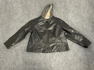 New Look Leather Jacket Women's XL  Cropped Faux  Full Zip Motorcycle Black  N48 - Picture 1 of 8