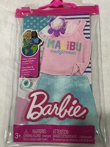 Barbie Clothing Fashion Pack Malibu Top Denim Skirt Purple Necklace Bracelet New - Picture 1 of 3