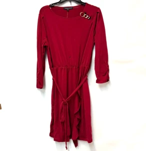 Adrienne Vittadini Womens M Dark Red 3/4 Sleeve Flounce Dress NWD BJ17 - Picture 1 of 5