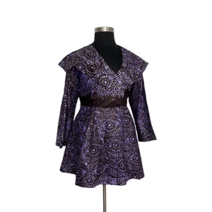 Purple Ankara XL 1X Peplum Top Tunic Jacket Dress Batik Art To Wear Handmade - Picture 1 of 13