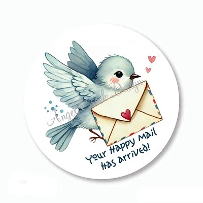 BLUE BIRD HAPPY MAIL SCRAPBOOK STICKERS ENVELOPE SEALS LABELS PARTY FAVORS