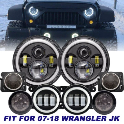 7" LED Headlight +4" Fog Halo Light+ Turn Signal+Fender Kit for Jeep Wrangler JK - Image 1 of 4