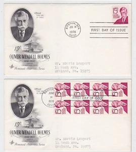 TurtlesTradingPost- Oliver Holmes 1978 #1288d #1305e FDC- Bklt, Coil- Artcraft - Picture 1 of 1