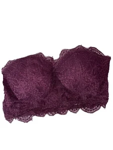 Victoria’s Secret Pink Lightly Lined Burgundy Lace Bandeau Sz M - Picture 1 of 3