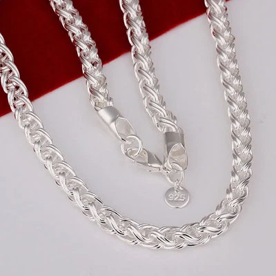 Chaine torsadé plaqué argent 925 50 cm 6mm mixte homme femme - Photo 1/4