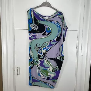 Emilio Pucci Signature Dress Print Asymmetrical Neckline Bodycon Jersey UK 6 US4 - Picture 1 of 7