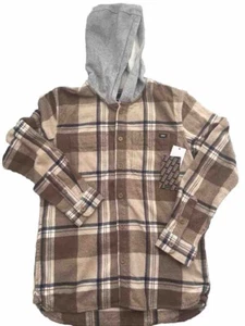 Vans Boys Large Flannel Beige Plaid Hoodie Hoody Long Sleeves Shirt New W/Tags - Picture 1 of 12