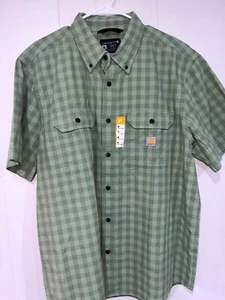 Carhartt TW4625-M Shirt Men's XL Green Plaid Loose Fit Short Sleeve Button-Down - Picture 1 of 5