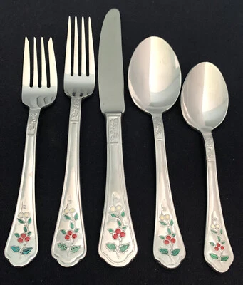 PFALTZGRAFF Stainless WINTERBERRY U Choose CHOICE Enamel Holly Colored Flatware - Image 1 of 2