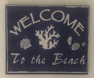 Welcome To The Beach Wall Art Canvas Print Over Wood Frame 12"x10" Blue - Picture 1 of 5