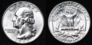 Prístina moneda de plata de Estados Unidos 1962 P Washington Quarter BU sin circular Mint State 90 % - Imagen 1 de 3