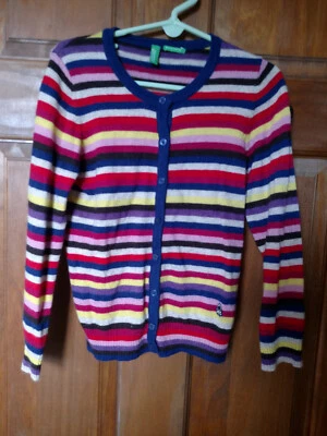 BENETTON Girl's Colorful Striped Knit Cardigan Sweater XS (4/5) - Image 1 of 4