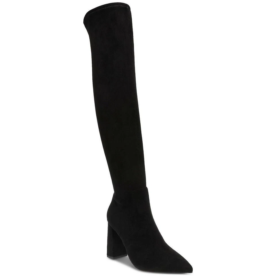 Wild Pair Women Eileene Over the Knee Sock Boots | Black Microsuede |  9M - Image 1 of 4