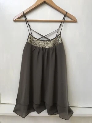 MOSSIMO Verde Oliva con Lentejuelas Doradas Correa de Espagueti Entrecruzada Tanque Fluido S Foto 1 de 4