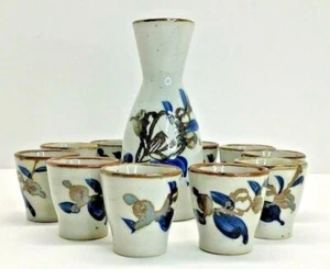 Vintage 11 Piece Sake And Decanter Set Stoneware Japan - Picture 1 of 12